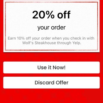 Wolf's Steakhouse - There is NO expiration on this coupon at all and it does not say for a to go order! Read it carefully!!!! Owner would not honor' - Steakhouses Near Me - Cooper City, Florida Wolf's Steakhouse - There is NO expiration on this coupon at all and it does not say for a to go order! Read it carefully!!!! Owner would not honor' - Steakhouses Near Me - Cooper City, Florida