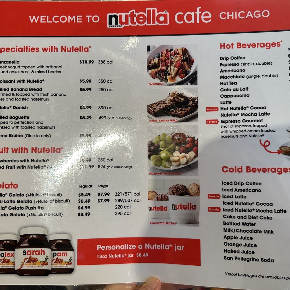 Nutella Cafe - Menu - Desserts Near Me - Chicago, Illinois Nutella Cafe - Menu - Desserts Near Me - Chicago, Illinois