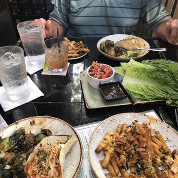 Three's Bar & Grill - Hurricane Fries* Bacon Fried Brussel Sprouts Coconut Crusted Fish Taco Sweet & Spicy Lettuce Wraps - Asian Fusion Near Me - Kihei, Hawaii