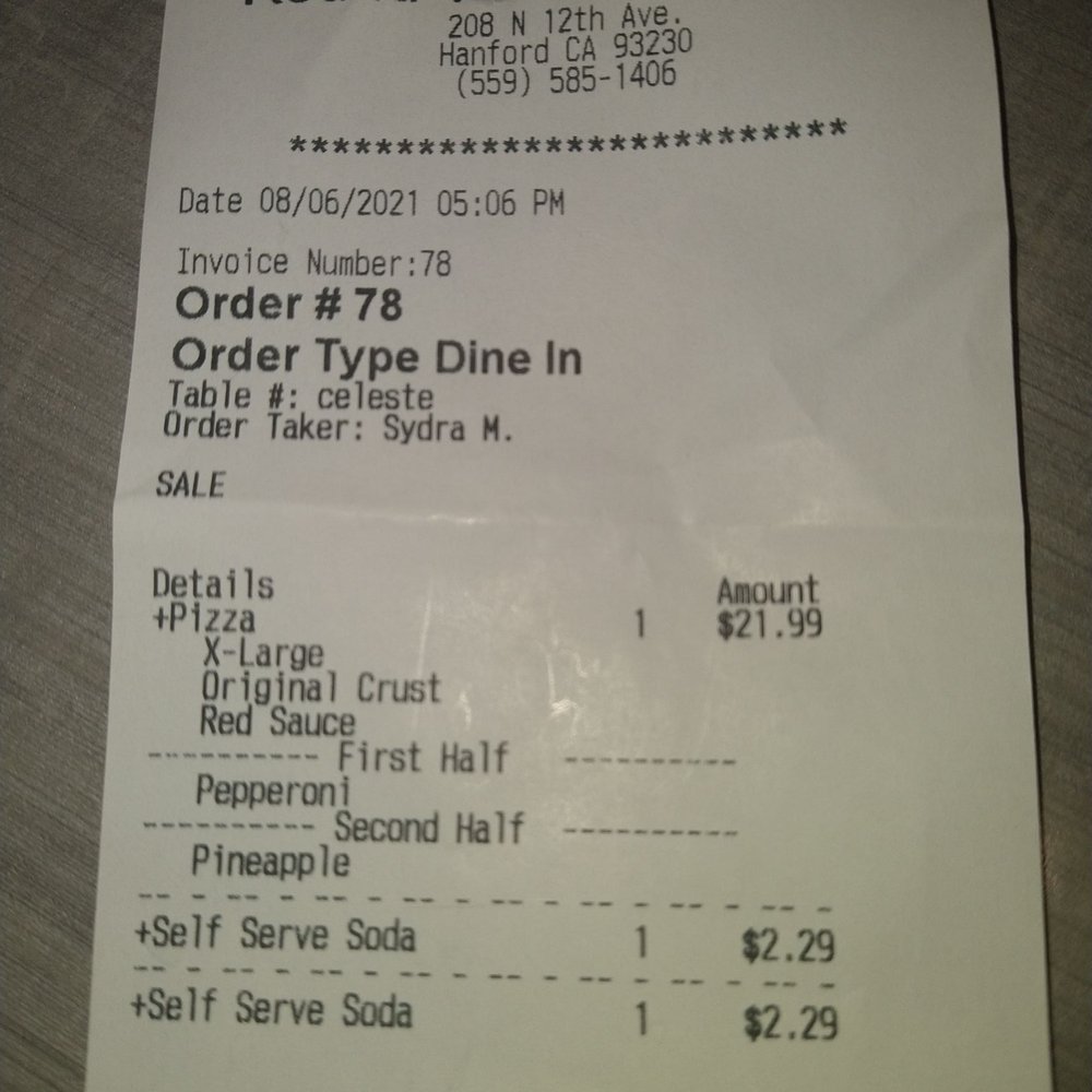 A receipt we waited 1hr a x large round table pizza had to wait 1 hour very sad A receipt we waited 1hr a x large round table pizza had to wait 1 hour very sad