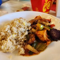 Cheng's Beijing - Eggplant with fried tofu. Fried rice