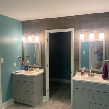 Mr Sam Handyman - Bathroom remodel. New paint, siding, light fixtures, vanities, and flooring were installed. - Handyman Near Me Mr Sam Handyman - Bathroom remodel. New paint, siding, light fixtures, vanities, and flooring were installed. - Handyman Near Me