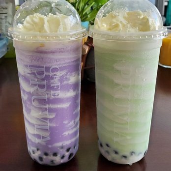 Cafe Pruvia - Taro and Honeydew Swirl with Boba - Bubble Tea Near Me - Gardena, California