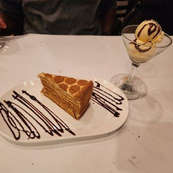 Shahirizada Restaurant - Honey Cake and Vanilla Ice Cream - Mediterranean Near Me - Naperville, Illinois