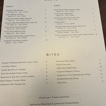 Tinajas Wine & Beer - Menu - Wine Bars Near Me - Tucson, Arizona Tinajas Wine & Beer - Menu - Wine Bars Near Me - Tucson, Arizona
