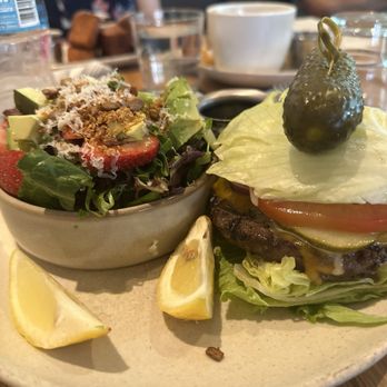 Moxies - Lettuce bun burger & salad..so yummy (huge had to take half home) - New American Near Me - Fort Lauderdale, Florida