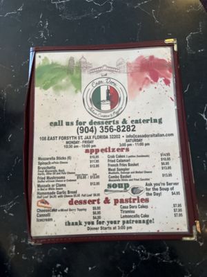 Menu photo 1 Casa Dora Italian Cafe Jacksonville, FL Menu photo 1 Casa Dora Italian Cafe Jacksonville, FL