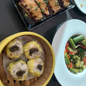 Chef Tony Dim Sum - Truffle shu mai, shrimp eggplant, cucumber salad - Dim Sum Near Me - Arcadia, California