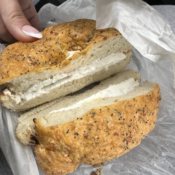 Fancy Bagels Southwick - Double Cheddar Bagel with Plain Cream Cheese - Bagels Near Me - Southwick, Massachusetts