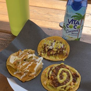 Chilango PDX - Chicharron en salsa verde taco, suadero taco, papas con chorizo taco - Vegan Near Me - Portland, Oregon