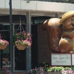 Aunt Aggie De's Pralines - Agnes, the hat-loving squirrel, sits in front of Aunt Aggie De's Pralines retail store across from the courthouse in Sinton, TX