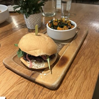 SŌW Plated - Steak burger with GF bun. - New American Near Me - Upper Arlington, Ohio