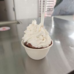 Scoop of chocolate ice cream and whipped cream Scoop of chocolate ice cream and whipped cream