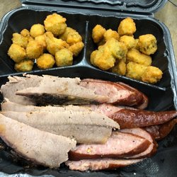Tony's Barbecue & Steak House - Sausage and lean brisket with double side of fried okra
