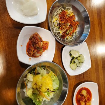 Chef JK Korean BBQ - Sides fresh salad,radish,spicy sprouts,kimchi,cucumber - Korean Near Me - Evans, Georgia