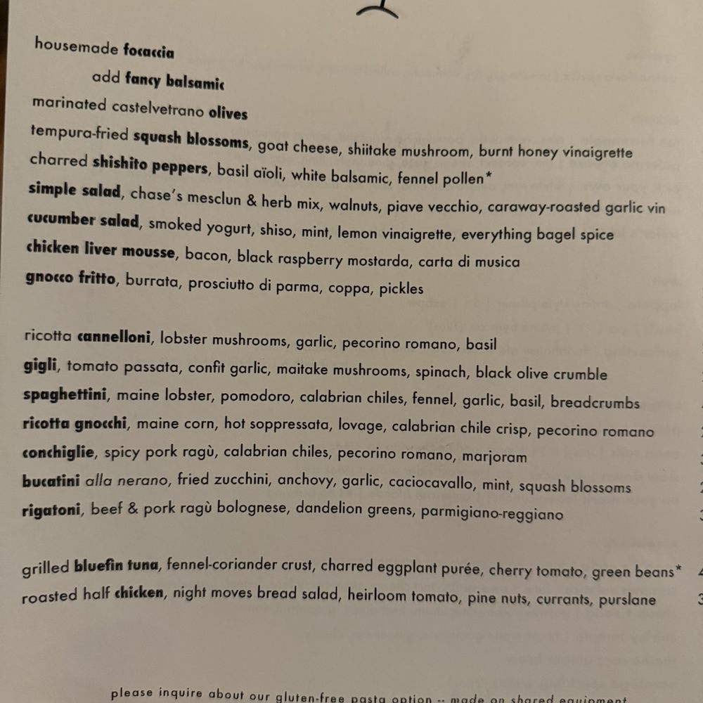 Dinner menu Dinner menu