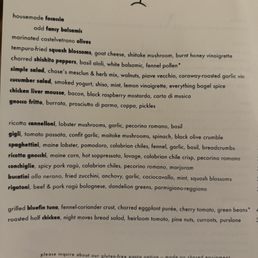 Dinner menu