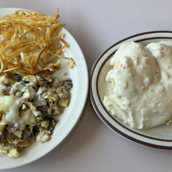 Waffle Shop - that is ONE biscuit and gravy on the right - Waffles Near Me - Oroville, California Waffle Shop - that is ONE biscuit and gravy on the right - Waffles Near Me - Oroville, California