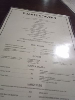Menu photo 2 Duarte's Tavern Pescadero, CA
