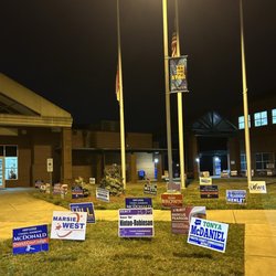 Various elections signs at the Forsyth Technical Community College - Mazey Woodruff Campus during primaries on election night.