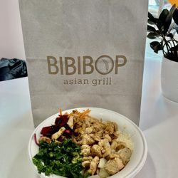 BIBIBOP Asian Grill - Bowl with Tofu, Purple Rice, Kale, Potatoes and other delicious things.