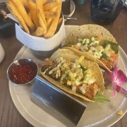 Fish tacos. Everything was okay except the fish.