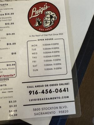 Menu photo 8 Luigi's Pizza Parlor Sacramento, CA