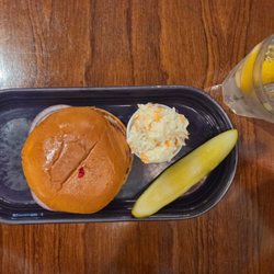 State Street Grill - Turkey burger, coleslaw, pickle, and water.