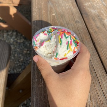 Muffins Ice Cream Shop - One scoop of cookie dough ice cream with sprinkles. Not a lot of cookie dough pieces but the little one didn't seem to mind. - Ice Cream & Frozen Yogurt Near Me - Mebane, North Carolina