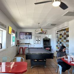 Wayside Soda Shop - Pool anyone? License plates as decor can be found throughout the soda shop!