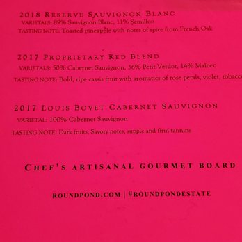 Round Pond Estate Winery - Tasting list, lit up by heating lamp lol - Wineries Near Me - Rutherford, California Round Pond Estate Winery - Tasting list, lit up by heating lamp lol - Wineries Near Me - Rutherford, California