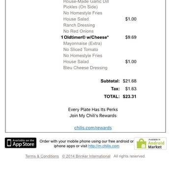 Chili's - You can see my mods for my burgers. It's obvious cooks never even looked at it. - American Near Me - Hanford, California Chili's - You can see my mods for my burgers. It's obvious cooks never even looked at it. - American Near Me - Hanford, California