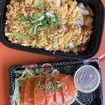 KChickin - Garlic Fried Rice with Chicken, Yum Yum Salmon - Japanese Near Me - Boston, Massachusetts