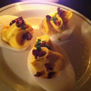 Woodberry Kitchen - Deviled Eggs (Chipped Ham, Fish Pepper, Chives, $4) - American Near Me - Baltimore, Maryland Woodberry Kitchen - Deviled Eggs (Chipped Ham, Fish Pepper, Chives, $4) - American Near Me - Baltimore, Maryland