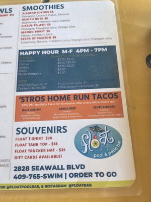 Menu photo 4 Float Pool & Patio Bar Galveston, TX