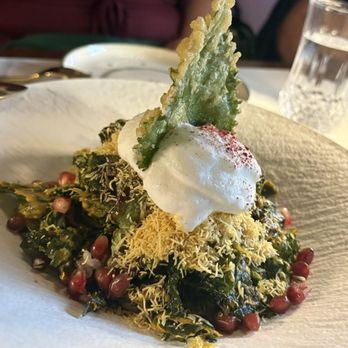 Zamindar’s - Teen paati chaat with a fried shiso leaf - Indian Near Me - Charlotte, North Carolina Zamindar’s - Teen paati chaat with a fried shiso leaf - Indian Near Me - Charlotte, North Carolina