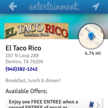 El Taco Rico - They don't accept their deals that they published in the Entertainment Book. - Mexican Near Me - Denton, Texas