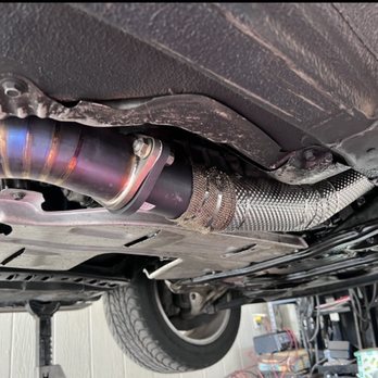 Lil Sideways Fab - New downpipe with thermal wrap installed - Metal Fabricators Near Me