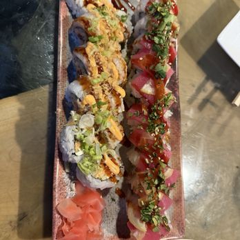 Sushi Shack - Left: Idaho Roll ( a go to roll for us, super yummy!) Right: Sassy Sis ( SPICY, but very good!) - Caterers Near Me - Meridian, Idaho