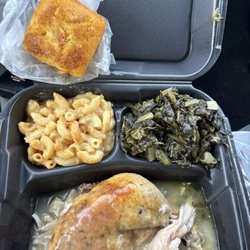 Piccadilly - Baked chicken, Macaroni & Cheese, Turnip Greens, cornbread