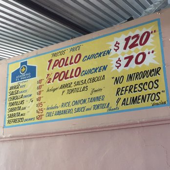 Asadero el Pollo - Menú. Can't beat those prices for great chicken. - Spanish Near Me - Playa del Carmen, ROO