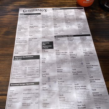 Guillermo's - Menu - Italian Near Me - San Antonio, Texas