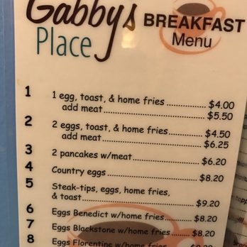 Gabbys Place - Menu - Breakfast & Brunch Near Me - Gardner, Massachusetts