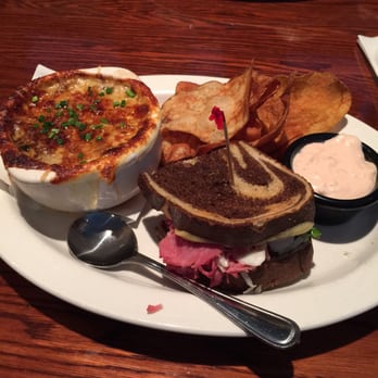 T-BONES Great American Eatery - Soup and sandwich. French onion soup and 1/2 Reuben - American Near Me - Laconia, New Hampshire T-BONES Great American Eatery - Soup and sandwich. French onion soup and 1/2 Reuben - American Near Me - Laconia, New Hampshire