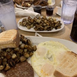 Eggs, sausage, cinnamon swirl French toast, potatoes! Eggs, sausage, cinnamon swirl French toast, potatoes!