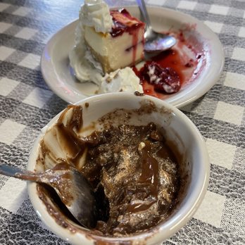 The Grace Miller Gracie's - White chocolate raspberry cheesecake and chocolate brownie special (half eaten) - Comfort Food Near Me - Bastrop, Texas