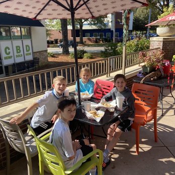Pinky's Westside Grill - My youngest daughter and the FCC Boys enjoying the outdoor dining. - American Near Me - Huntersville, North Carolina Pinky's Westside Grill - My youngest daughter and the FCC Boys enjoying the outdoor dining. - American Near Me - Huntersville, North Carolina