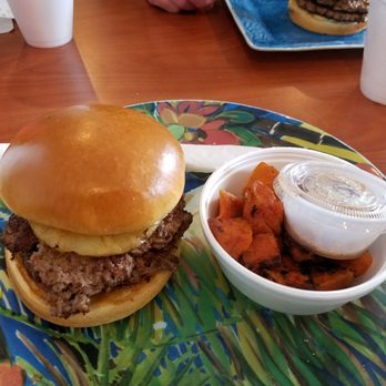 Kahuna's Burgers - Hawaiian burger + roasted sweet potatoes with cinnamon butter - Burgers Near Me - Greenville, Illinois Kahuna's Burgers - Hawaiian burger + roasted sweet potatoes with cinnamon butter - Burgers Near Me - Greenville, Illinois