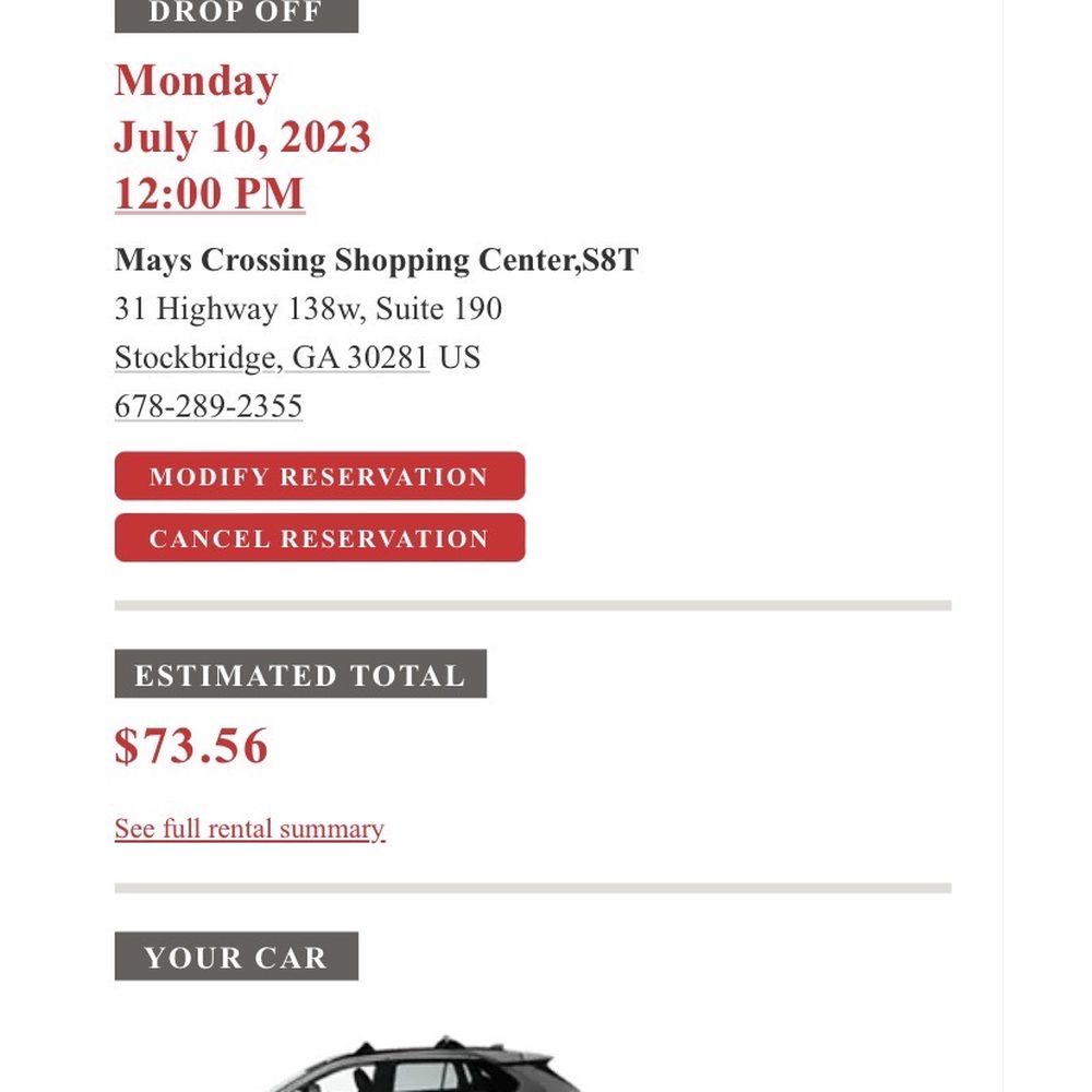 Avis Rent A Car - Proof of vehicle. - Car Rental Near Me - Stockbridge, Georgia