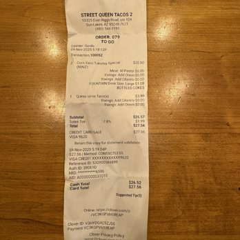 Street Queen Tacos - The check - Tacos Near Me - Sun Lakes, Arizona Street Queen Tacos - The check - Tacos Near Me - Sun Lakes, Arizona